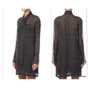 NEW Theory Womens 8 Scarf Dress 100% Silk Deep Navy Multi Square Print Chiffon